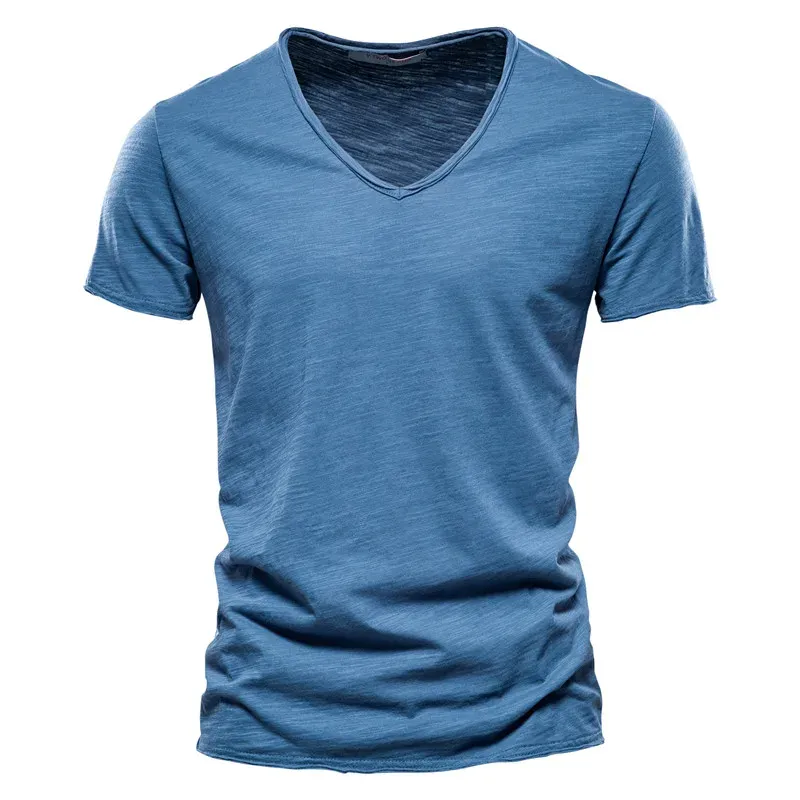 AIOPESON Men's 100% Cotton V-Neck T-Shirt - Fashion Slim Fit Solid Short Sleeve Tees for Casual Wear showcase 13
