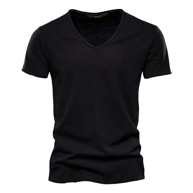 AIOPESON Men's 100% Cotton V-Neck T-Shirt - Fashion Slim Fit Solid Short Sleeve Tees for Casual Wear showcase 15