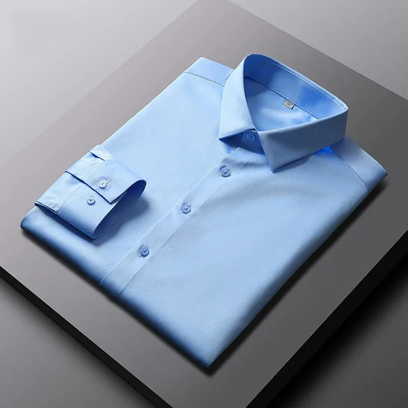 Men's Long Sleeve Casual Business Shirt - Non-Iron, Wrinkle-Resistant Solid Color Fashionable Top showcase 10