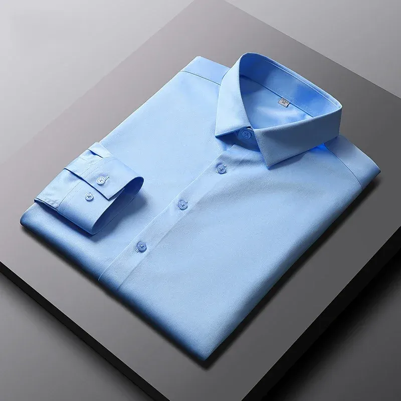 Men's Long Sleeve Casual Business Shirt - Non-Iron, Wrinkle-Resistant Solid Color Fashionable Top thumbnail 3