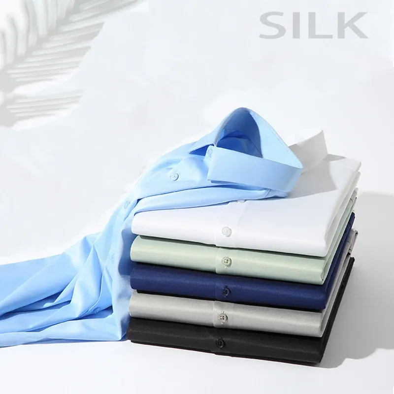 Men's Long Sleeve Casual Business Shirt - Non-Iron, Wrinkle-Resistant Solid Color Fashionable Top showcase 5