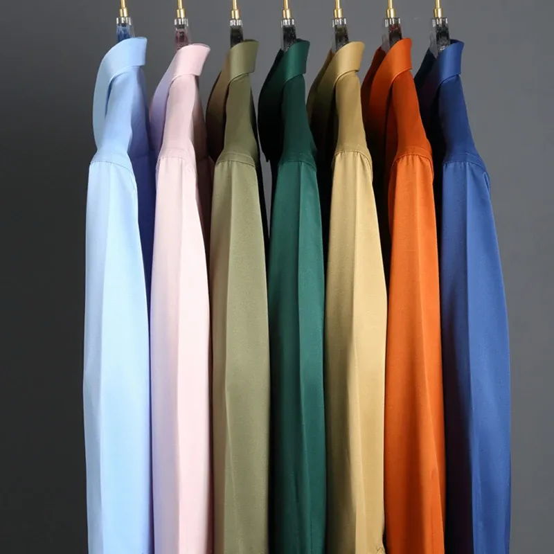 Men's Long Sleeve Casual Business Shirt - Non-Iron, Wrinkle-Resistant Solid Color Fashionable Top showcase 17
