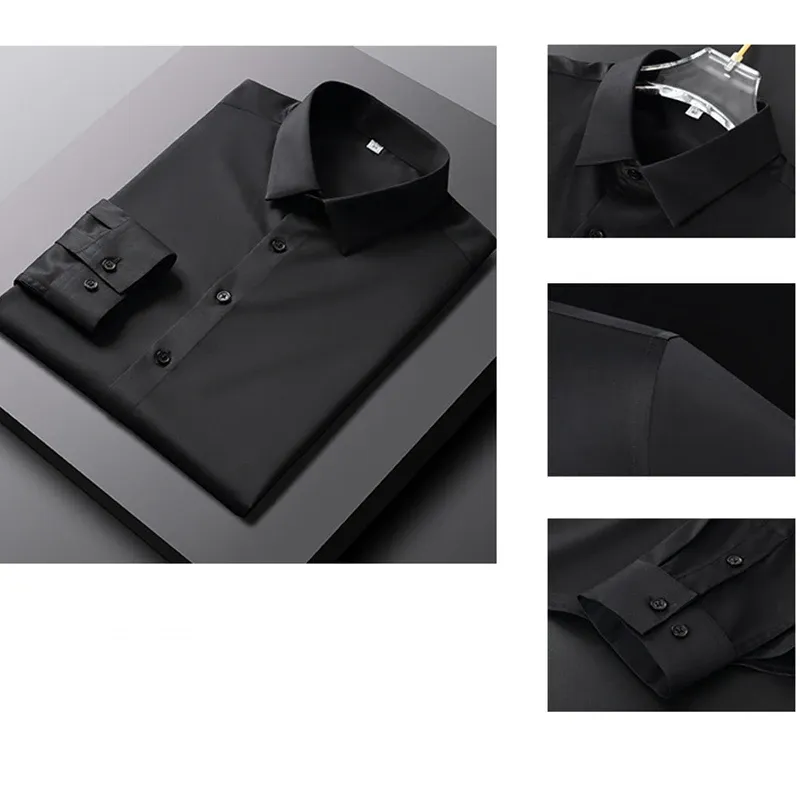 Men's Long Sleeve Casual Business Shirt - Non-Iron, Wrinkle-Resistant Solid Color Fashionable Top showcase 9