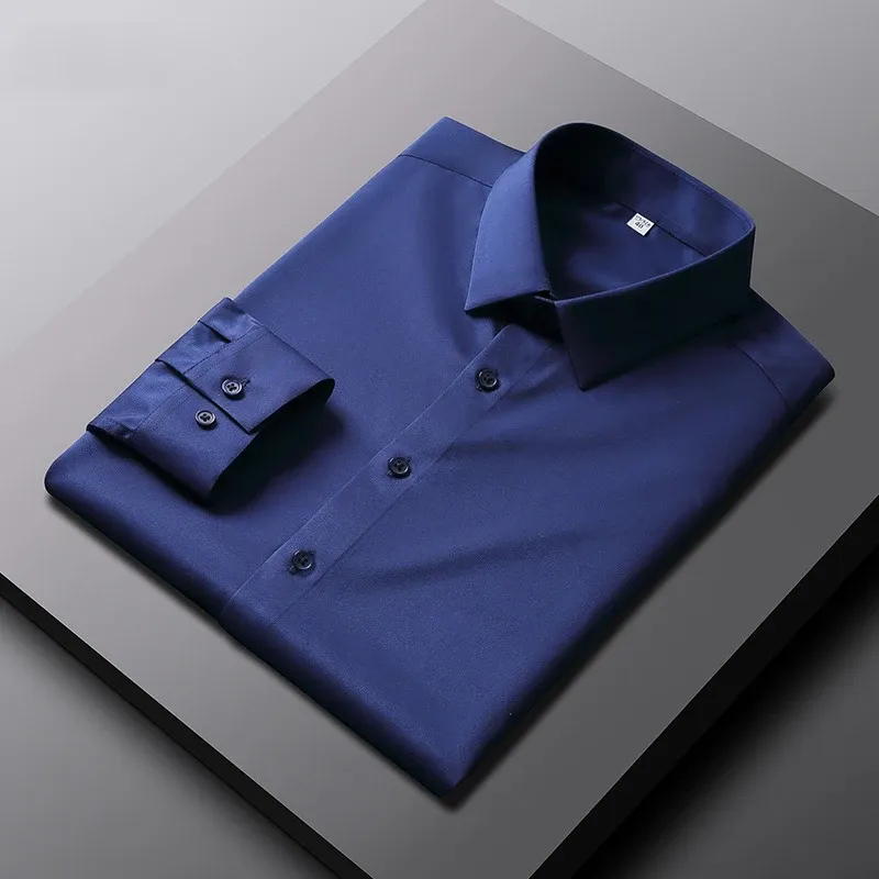 Men's Long Sleeve Casual Business Shirt - Non-Iron, Wrinkle-Resistant Solid Color Fashionable Top showcase 14