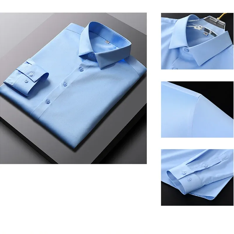 Men's Long Sleeve Casual Business Shirt - Non-Iron, Wrinkle-Resistant Solid Color Fashionable Top showcase 8