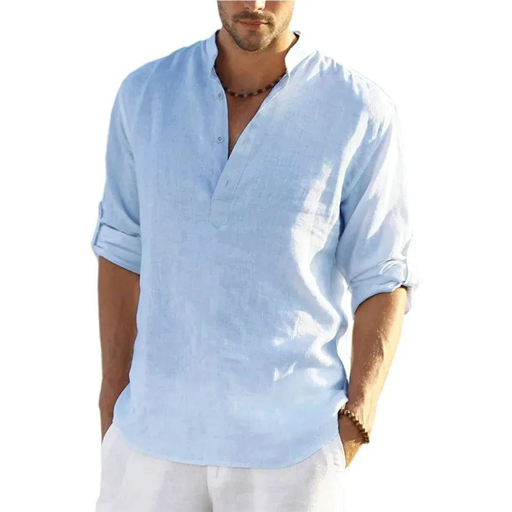 Men's Cotton Linen Casual Shirt Long Sleeve Loose Fit Breathable Blouse for Spring Autumn - Comfortable & Stylish showcase 5