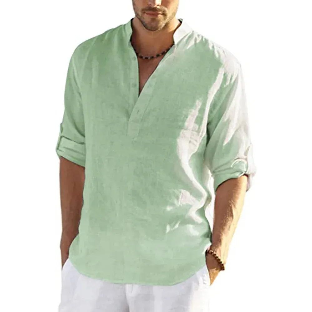 Men's Cotton Linen Casual Shirt Long Sleeve Loose Fit Breathable Blouse for Spring Autumn - Comfortable & Stylish thumbnail 4