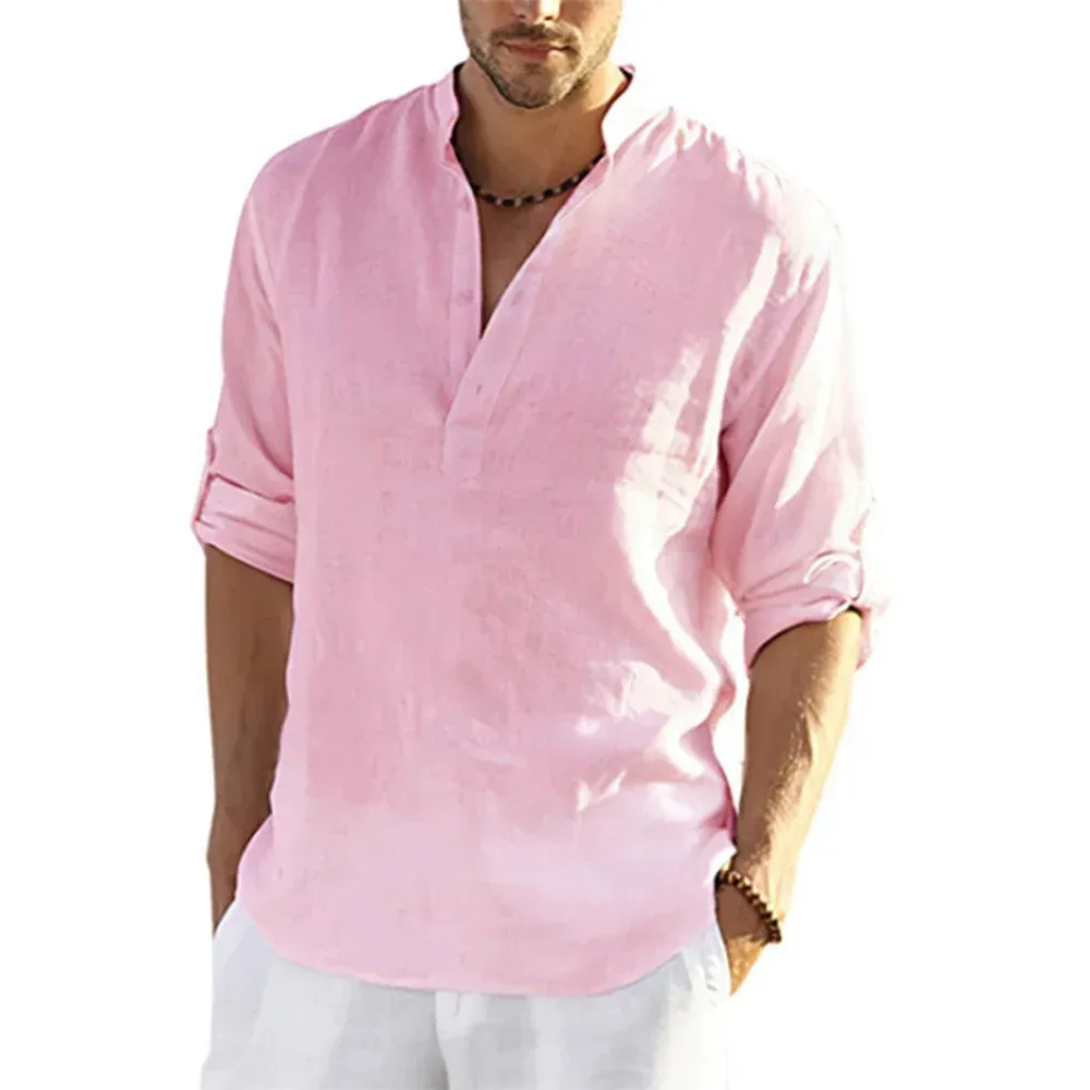Men's Cotton Linen Casual Shirt Long Sleeve Loose Fit Breathable Blouse for Spring Autumn - Comfortable & Stylish thumbnail 5