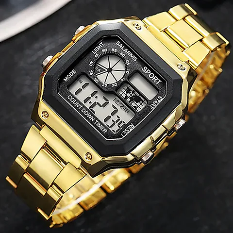 Luxury Men's Digital Sports Watch - Stainless Steel Band, Waterproof, LED Display, Stopwatch, Alarm, Date, Shock Resistant - Ideal for Active Lifestyles