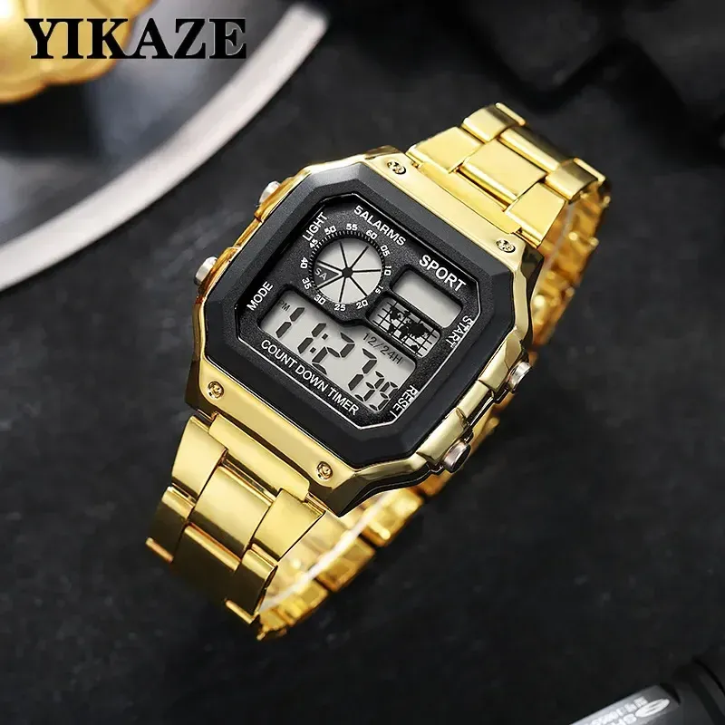 Luxury Men's Digital Sports Watch - Stainless Steel Band, Waterproof, LED Display, Stopwatch, Alarm, Date, Shock Resistant - Ideal for Active Lifestyles showcase 1
