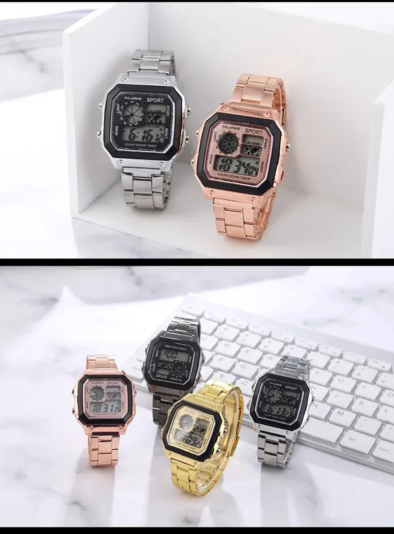 Luxury Men's Digital Sports Watch - Stainless Steel Band, Waterproof, LED Display, Stopwatch, Alarm, Date, Shock Resistant - Ideal for Active Lifestyles showcase 6