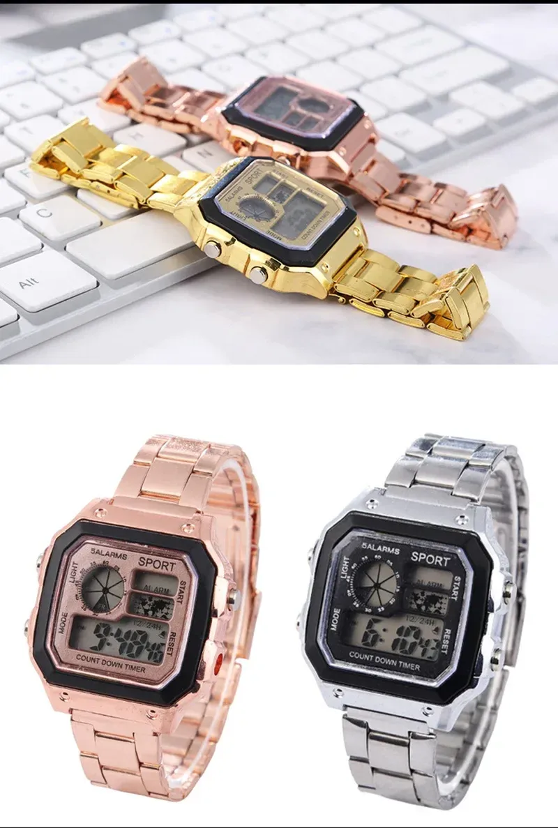 Luxury Men's Digital Sports Watch - Stainless Steel Band, Waterproof, LED Display, Stopwatch, Alarm, Date, Shock Resistant - Ideal for Active Lifestyles showcase 7