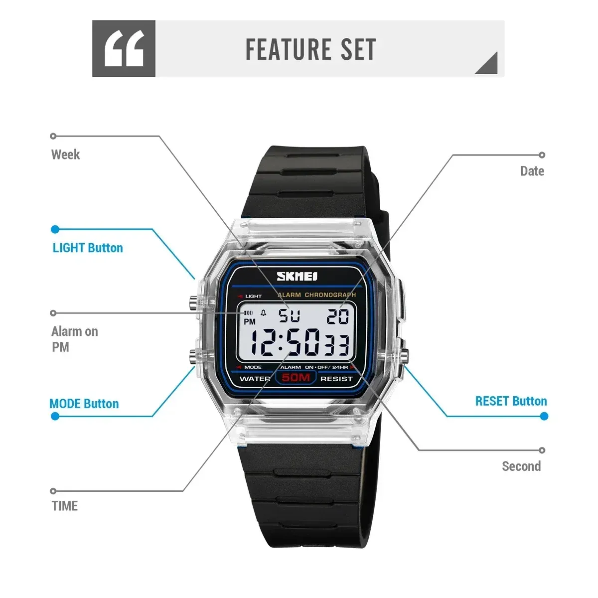 SKMEI 2056 Waterproof Digital Sports Watch for Men & Women - Electronic Countdown, Date Display, Casual & Outdoor Use thumbnail 5
