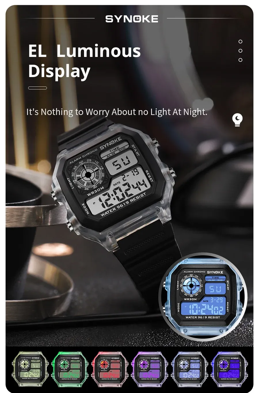 SYNOKE Digital Sports Watch for Men & Women: Waterproof, Luminous, Multifunction with Week Display - Ideal for Outdoor Running, Students, Couples showcase 9