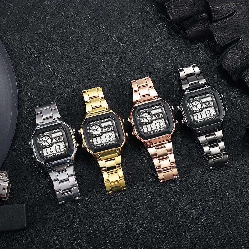 MAYZHISU Men's Luxury Digital Watch - Stainless Steel Sport Band, Waterproof, LED Display, Stopwatch, Alarm, Ideal for Sports & Casual Wear showcase 4