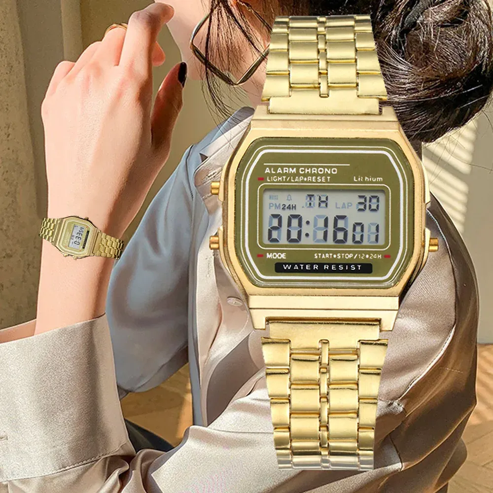 Elegant Gold & Silver Stainless Steel Digital Watch for Women - Business Casual Ladies Electronic Wristwatch, Fashionable & Durable thumbnail 1