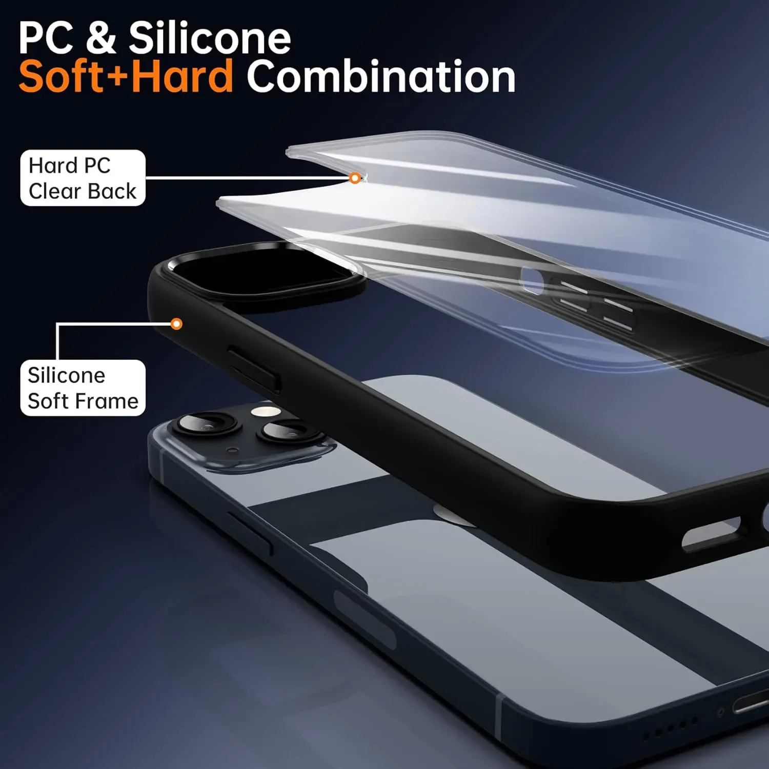 iPhone 16 15 14 13 12 11 Pro Max Silicone Case with Transparent Back and Shockproof Bumper Cover for XR Xs 12 Mini, Protective Phone Accessory thumbnail 3