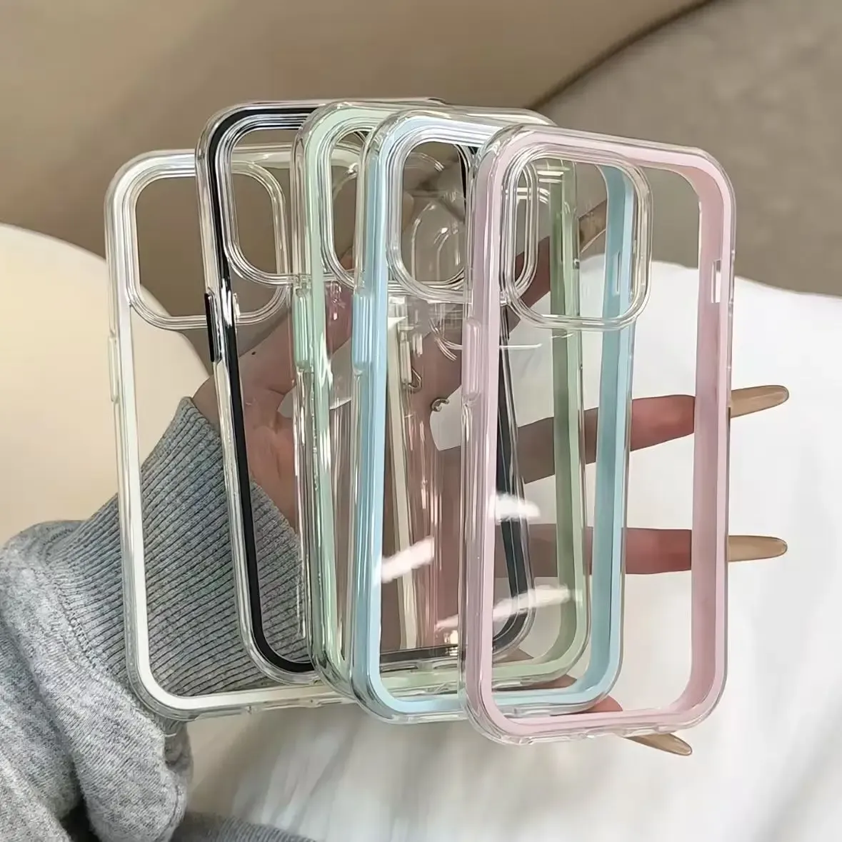 Luxury Candy Color Phone Case for iPhone 17 16 15 14 13 12 Pro Max 11 Plus - Clear Acrylic Shockproof Bumper Cover with Frame thumbnail 1