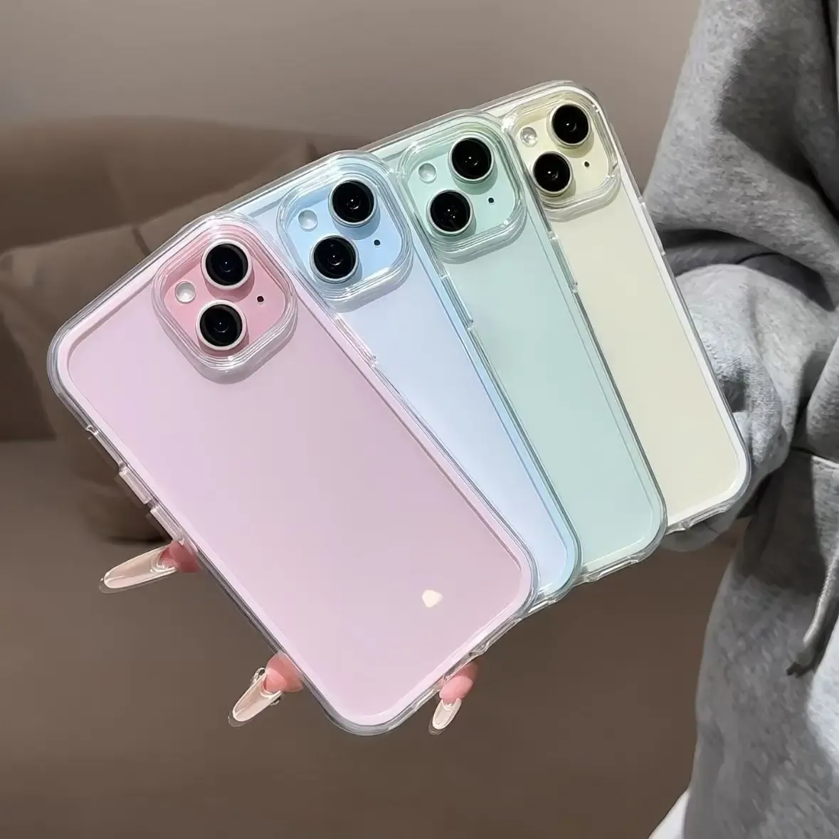 Luxury Candy Color Phone Case for iPhone 17 16 15 14 13 12 Pro Max 11 Plus - Clear Acrylic Shockproof Bumper Cover with Frame thumbnail 5