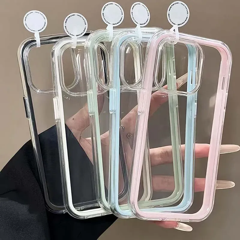 Luxury Candy Color Phone Case for iPhone 17 16 15 14 13 12 Pro Max 11 Plus - Clear Acrylic Shockproof Bumper Cover with Frame thumbnail 2