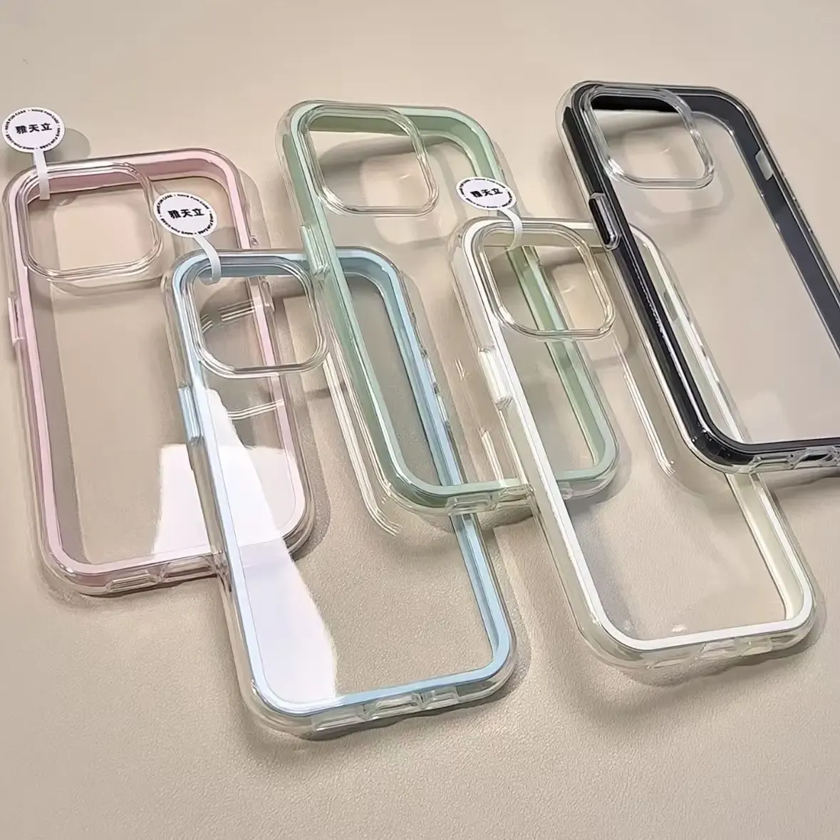 Luxury Candy Color Phone Case for iPhone 17 16 15 14 13 12 Pro Max 11 Plus - Clear Acrylic Shockproof Bumper Cover with Frame showcase 7