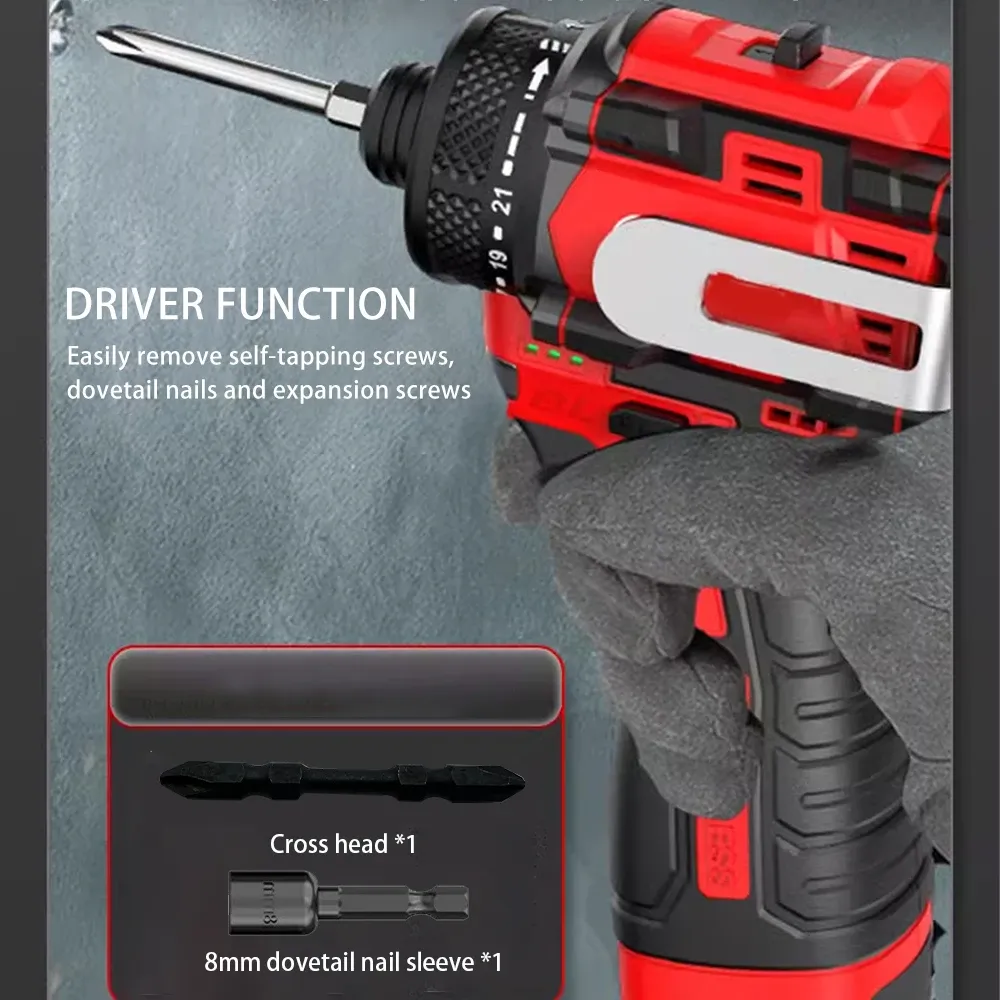 18V Brushless Cordless Electric Drill with 80Nm Torque, Knockable Driver Screwdriver Set with Li-ion Battery, Professional Power Tool for Home and Construction thumbnail 3