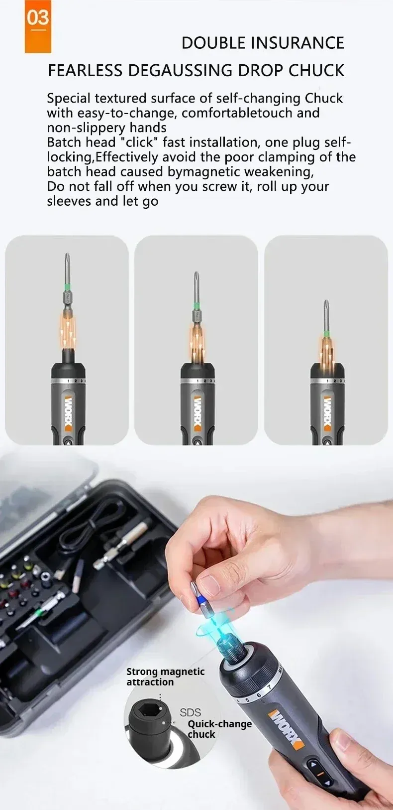 Worx WX242 4V Smart Cordless Electric Screwdriver Set - Portable Mini Power Screw Driver with USB Rechargeable Handle and 30 Bit Set for Home Repair and DIY Projects showcase 6