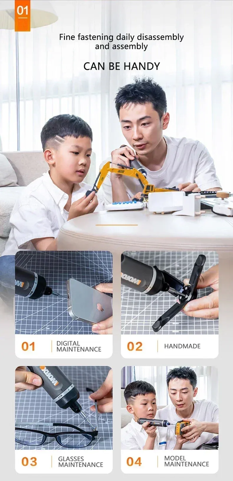 Worx WX242 4V Smart Cordless Electric Screwdriver Set - Portable Mini Power Screw Driver with USB Rechargeable Handle and 30 Bit Set for Home Repair and DIY Projects showcase 3
