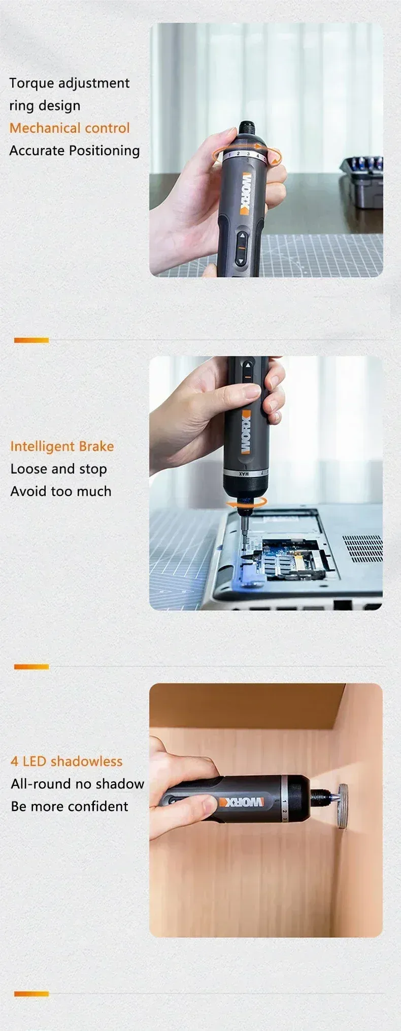 Worx WX242 4V Smart Cordless Electric Screwdriver Set - Portable Mini Power Screw Driver with USB Rechargeable Handle and 30 Bit Set for Home Repair and DIY Projects showcase 5