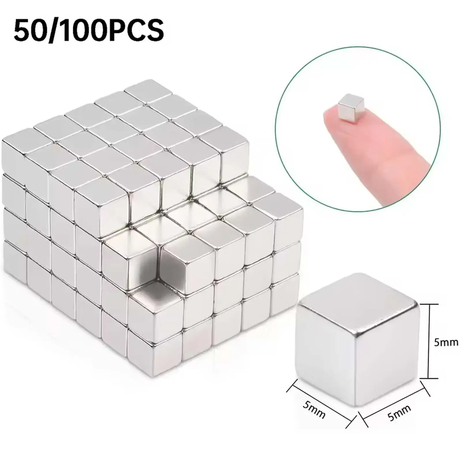 Strong Mini Magnetic Cubes 5x5x5mm, 50/100 Pcs Small Square Neodymium Magnets for Fridge, Whiteboard, Crafts, DIY Projects, Office Organization thumbnail 1