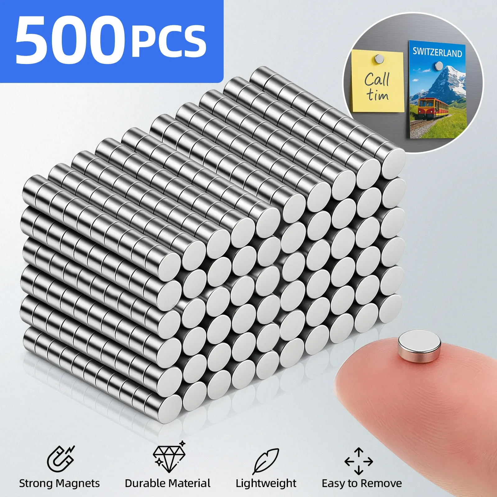 Assorted Small Magnets Set - 3x1mm & 3x2mm Mini Neodymium Magnets for Fridge, Whiteboard, Crafts, DIY Projects, Office Organization thumbnail 1