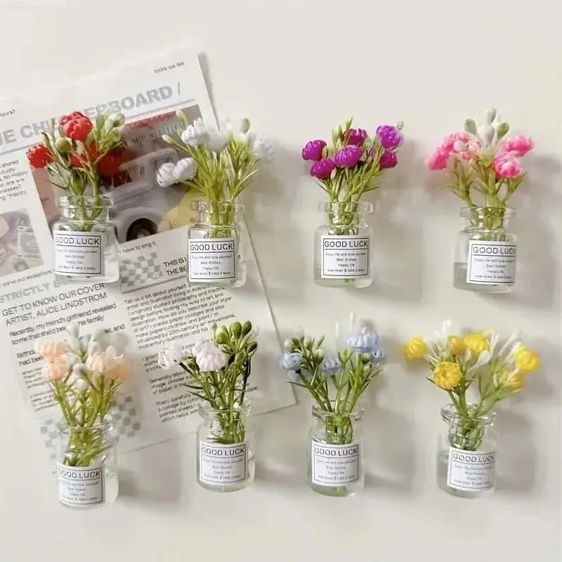 8pcs Mini Cute 3D Vase Refrigerator Magnets Set - Decorative Kitchen Accessories & Holiday Gifts for Fridge, Whiteboards, and Lockers showcase 3