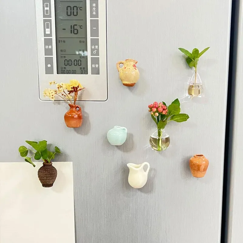 Mini Ceramic Vase Fridge Magnets - Decorative Micro Landscape Ornament for Flowers, Earthenware Material, Irregular Shape, Artistic Home Decor showcase 6