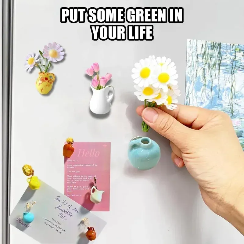 Mini Ceramic Vase Fridge Magnets - Decorative Micro Landscape Ornament for Flowers, Earthenware Material, Irregular Shape, Artistic Home Decor thumbnail 2