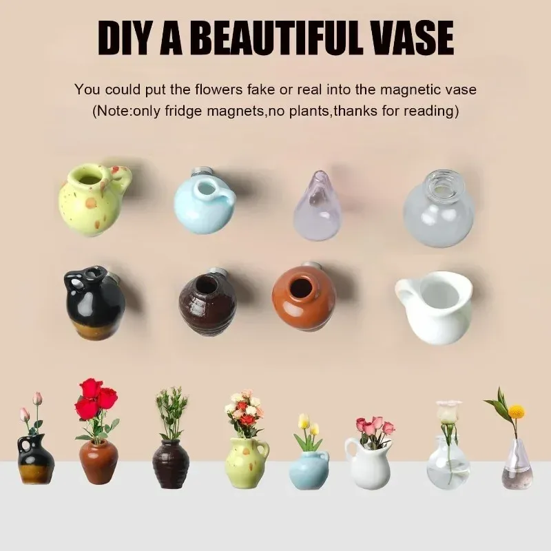 Mini Ceramic Vase Fridge Magnets - Decorative Micro Landscape Ornament for Flowers, Earthenware Material, Irregular Shape, Artistic Home Decor showcase 5