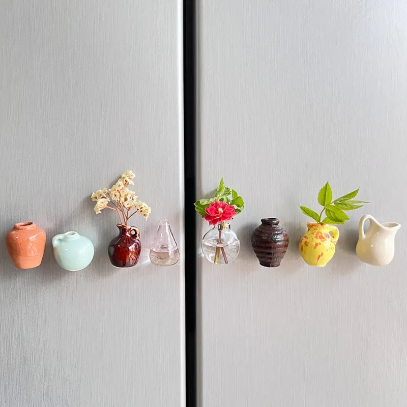 Mini Ceramic Vase Fridge Magnets - Decorative Micro Landscape Ornament for Flowers, Earthenware Material, Irregular Shape, Artistic Home Decor showcase 8