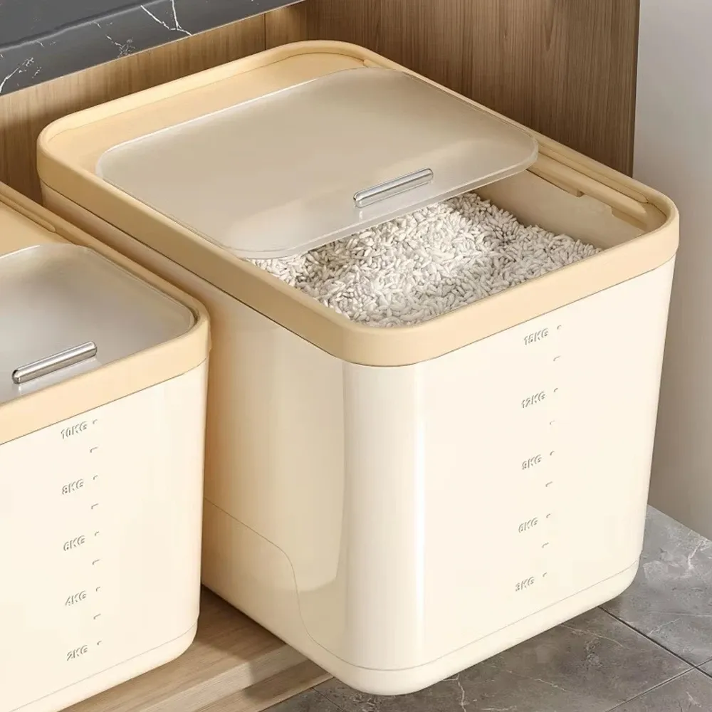 Large Capacity Rice Storage Box 5/10/15KG - Airtight, Insect & Moisture Proof Food Grade PP Container with Transparent Sliding Lid for Kitchen Dry Grain Storage thumbnail 1