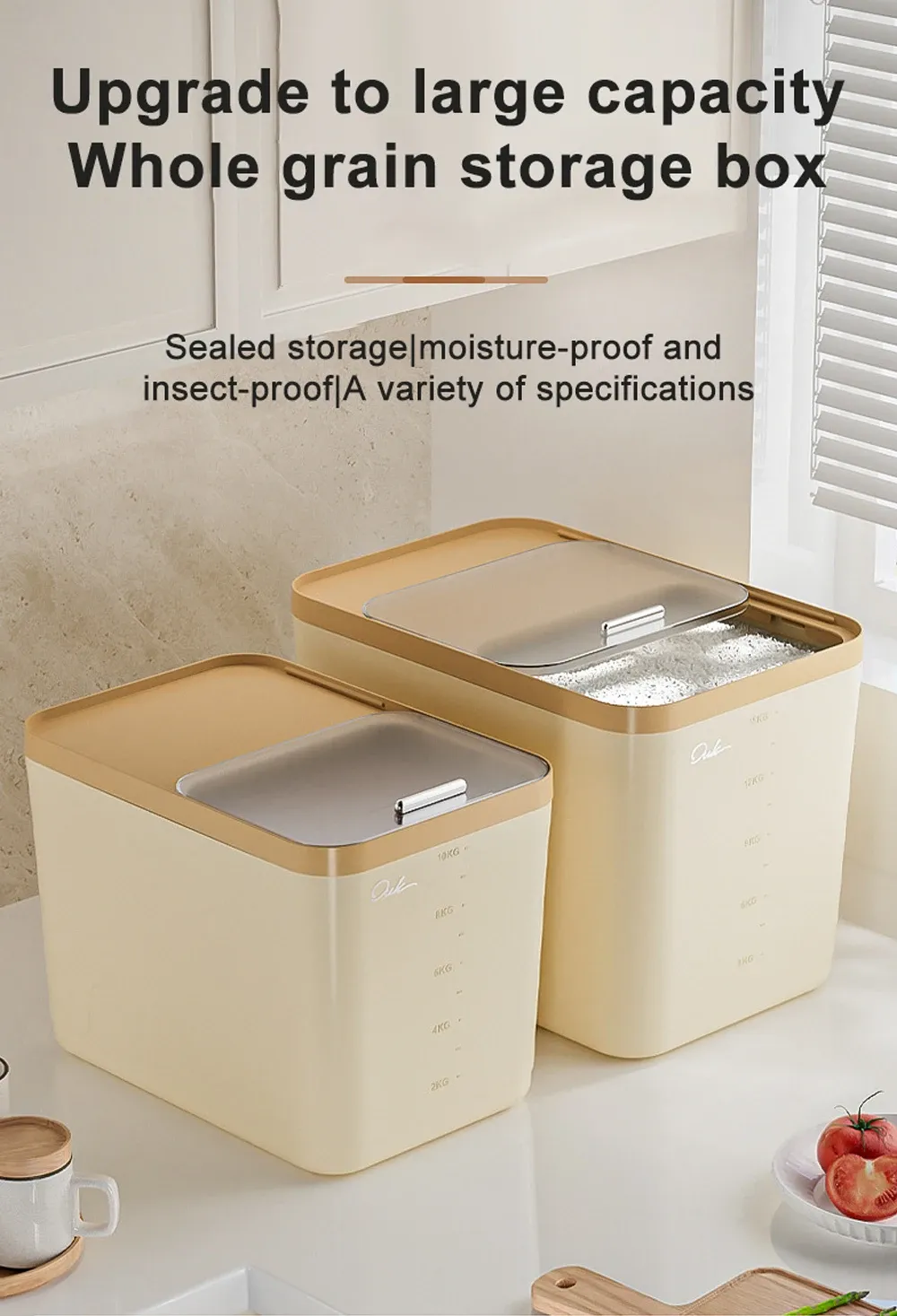 Large Capacity Rice Storage Box 5/10/15KG - Airtight, Insect & Moisture Proof Food Grade PP Container with Transparent Sliding Lid for Kitchen Dry Grain Storage showcase 1