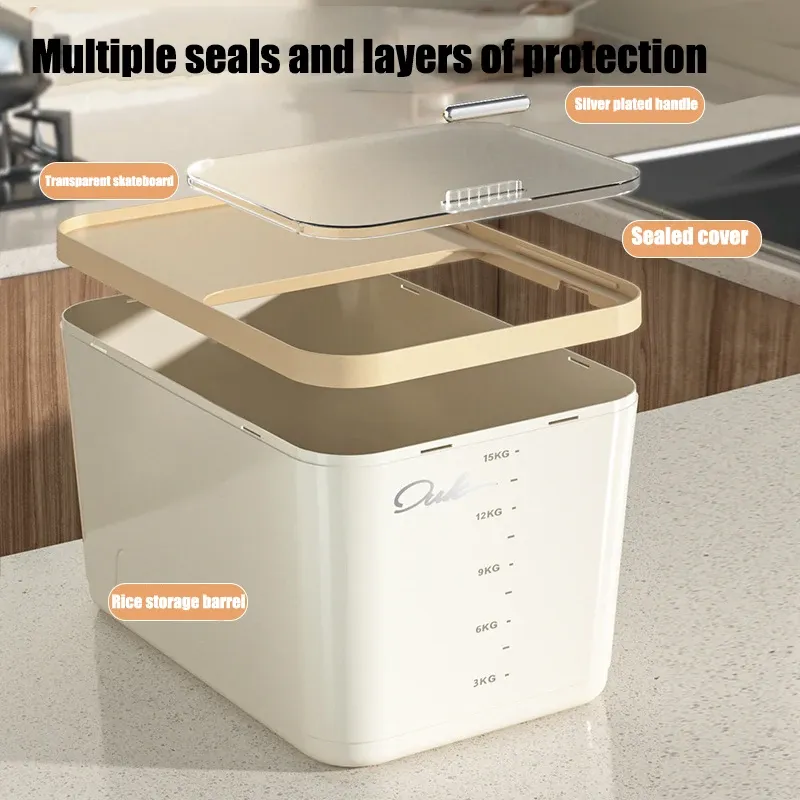 Large Capacity Rice Storage Box 5/10/15KG - Airtight, Insect & Moisture Proof Food Grade PP Container with Transparent Sliding Lid for Kitchen Dry Grain Storage showcase 6