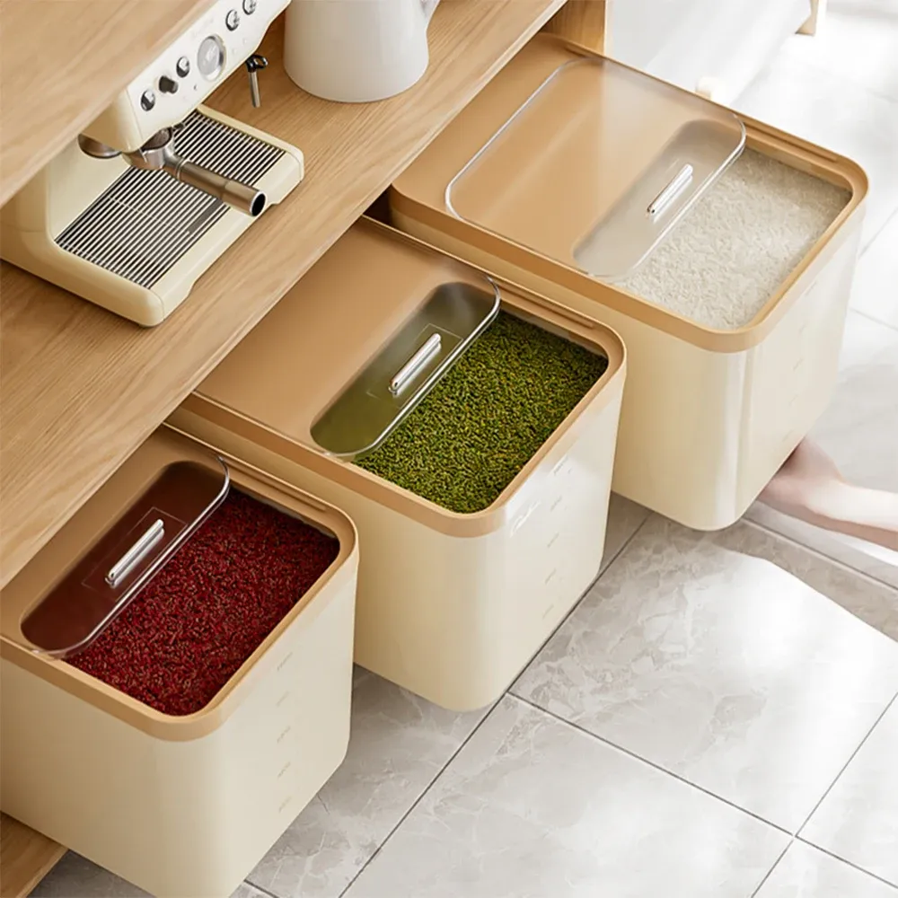 Large Capacity Rice Storage Box 5/10/15KG - Airtight, Insect & Moisture Proof Food Grade PP Container with Transparent Sliding Lid for Kitchen Dry Grain Storage thumbnail 3