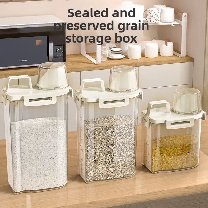 1.75L/2.5L/3L Food Grade Rice Storage Container with Lid, Airtight Grain Dispenser with Measuring Cup, Kitchen Food Organizer for Dry Goods, Pest & Moisture Proof thumbnail 4