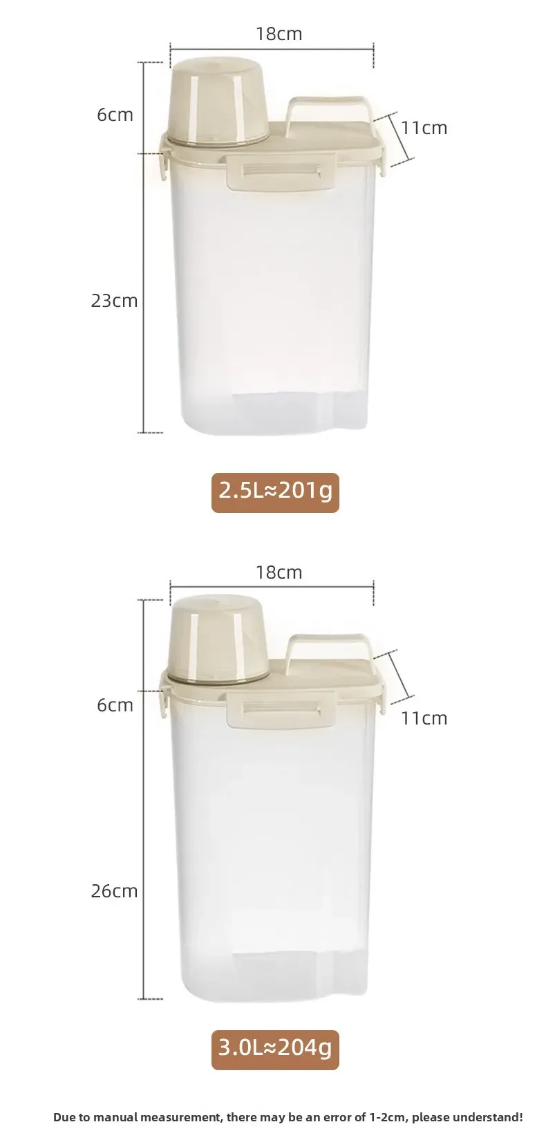 1.75L/2.5L/3L Food Grade Rice Storage Container with Lid, Airtight Grain Dispenser with Measuring Cup, Kitchen Food Organizer for Dry Goods, Pest & Moisture Proof showcase 3