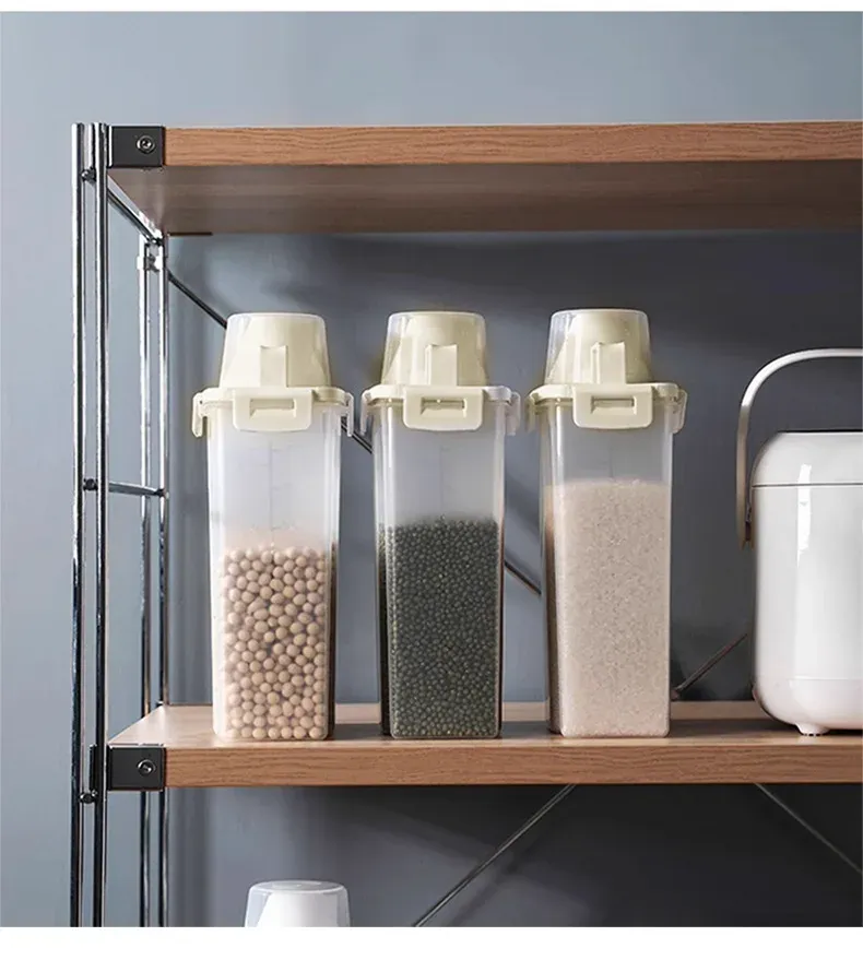 1.75L/2.5L/3L Food Grade Rice Storage Container with Lid, Airtight Grain Dispenser with Measuring Cup, Kitchen Food Organizer for Dry Goods, Pest & Moisture Proof showcase 15