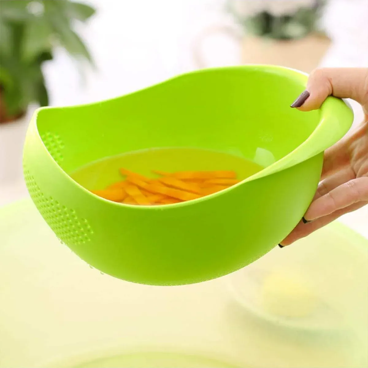 Large Rice Basin Sieve with Drain Holes - Household Kitchen Basket for Washing Rice, Fruits & Vegetables - Available in White, Green, Pink, Blue thumbnail 3