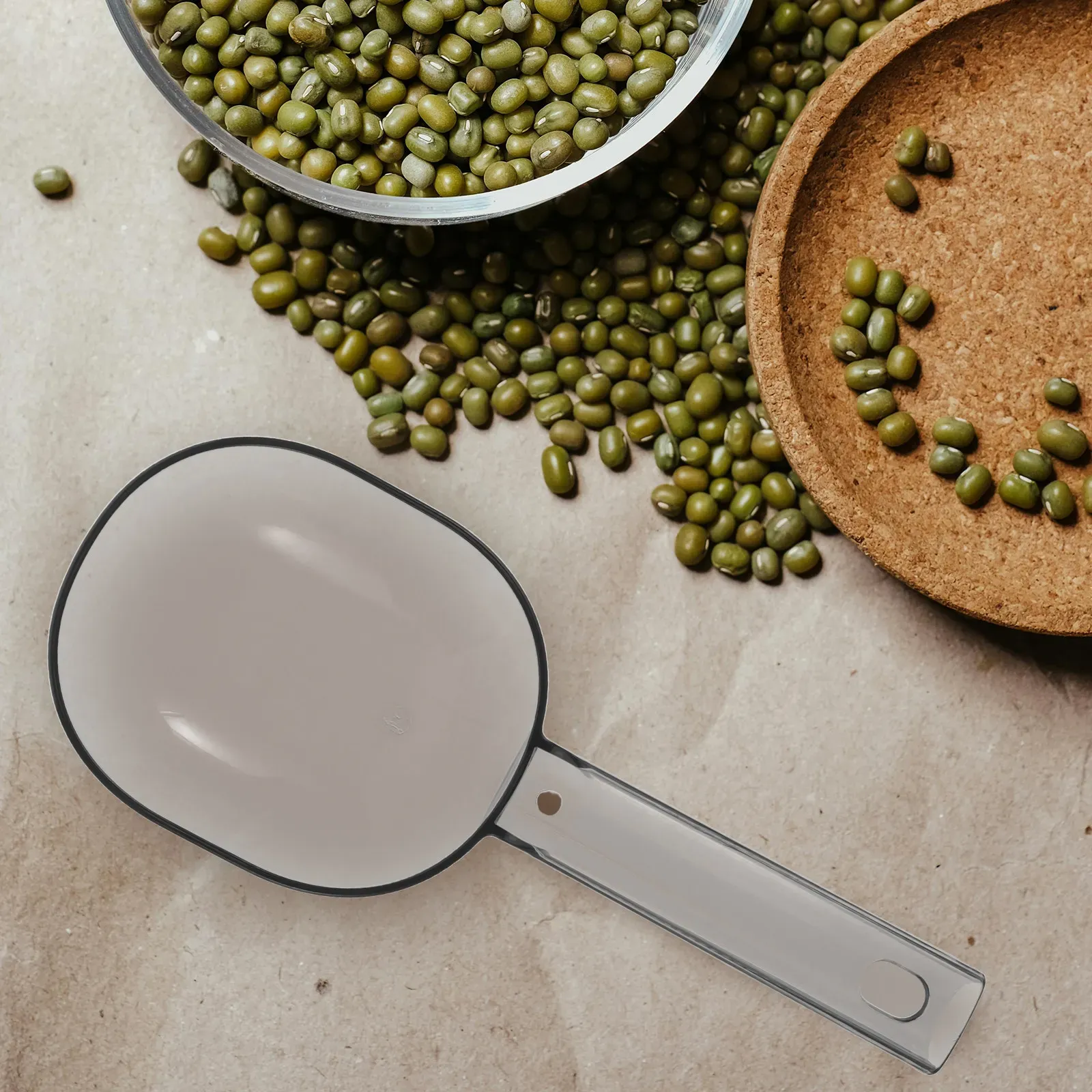 Long Handle Plastic Rice Spoon - Anti-Stick Kitchen Scoop for Flour, Grains, Measuring & Serving Utensil - Grey PET Material, 8.2 Inch thumbnail 3