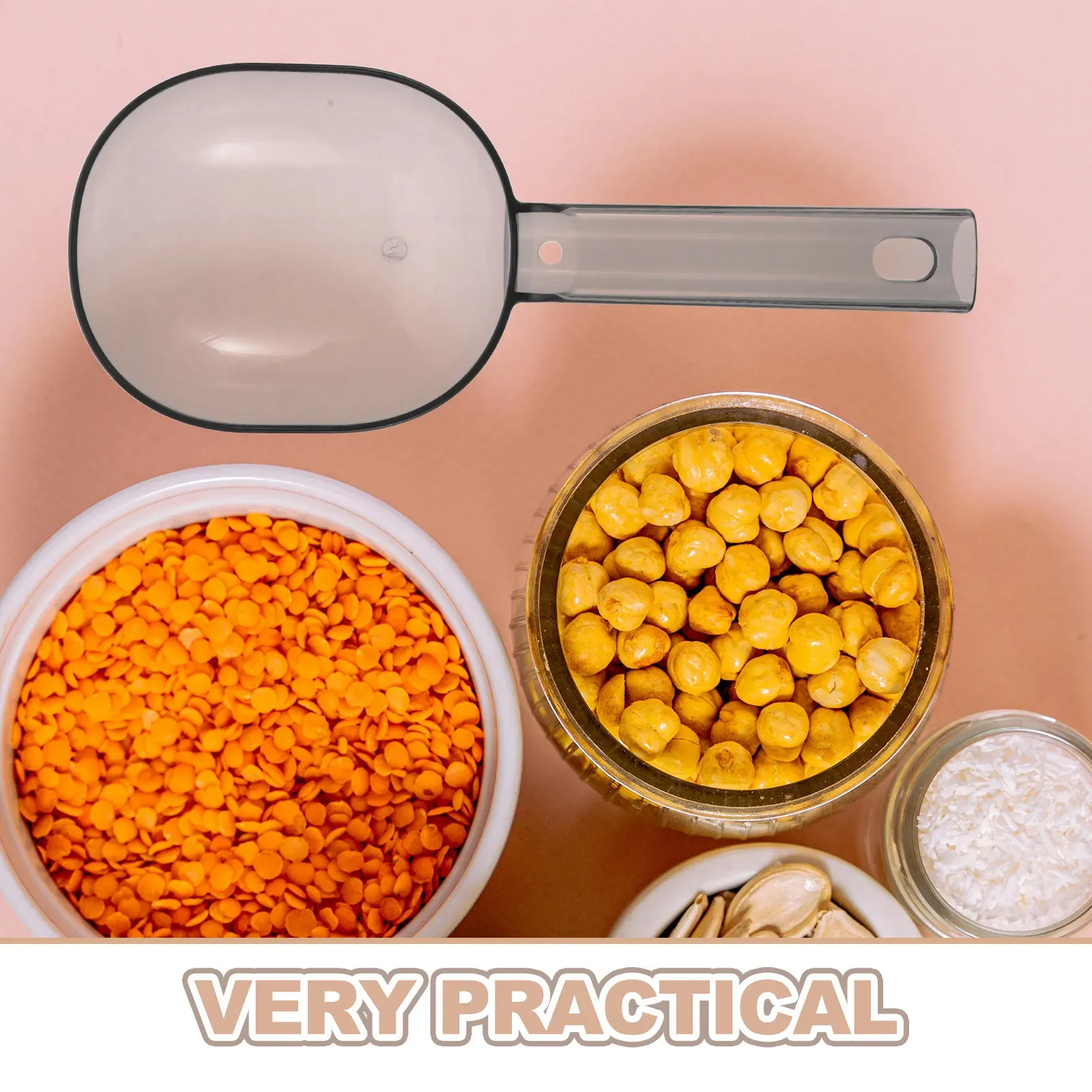 Long Handle Plastic Rice Spoon - Anti-Stick Kitchen Scoop for Flour, Grains, Measuring & Serving Utensil - Grey PET Material, 8.2 Inch thumbnail 2