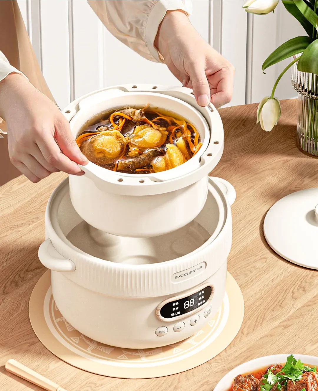 SOGEE 1L Electric Slow Cooker 220V 200W with 24-Hour Timer Multi-function Cooking Pot for Home Kitchen Use showcase 9
