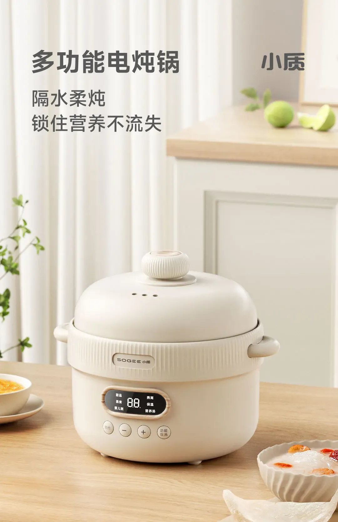 SOGEE 1L Electric Slow Cooker 220V 200W with 24-Hour Timer Multi-function Cooking Pot for Home Kitchen Use showcase 1