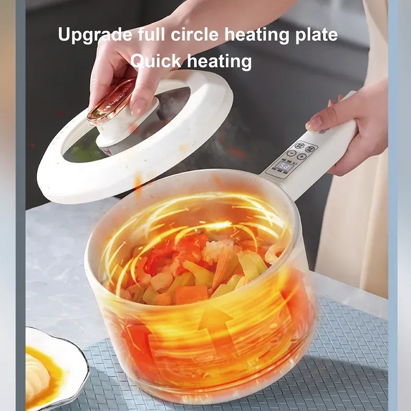 2.5L/3L Electric Cooking Pot with Steamer - Non-Stick Ceramic Frying Pan, Integrated Long Handle, 220V Household Kitchen Appliance thumbnail 5
