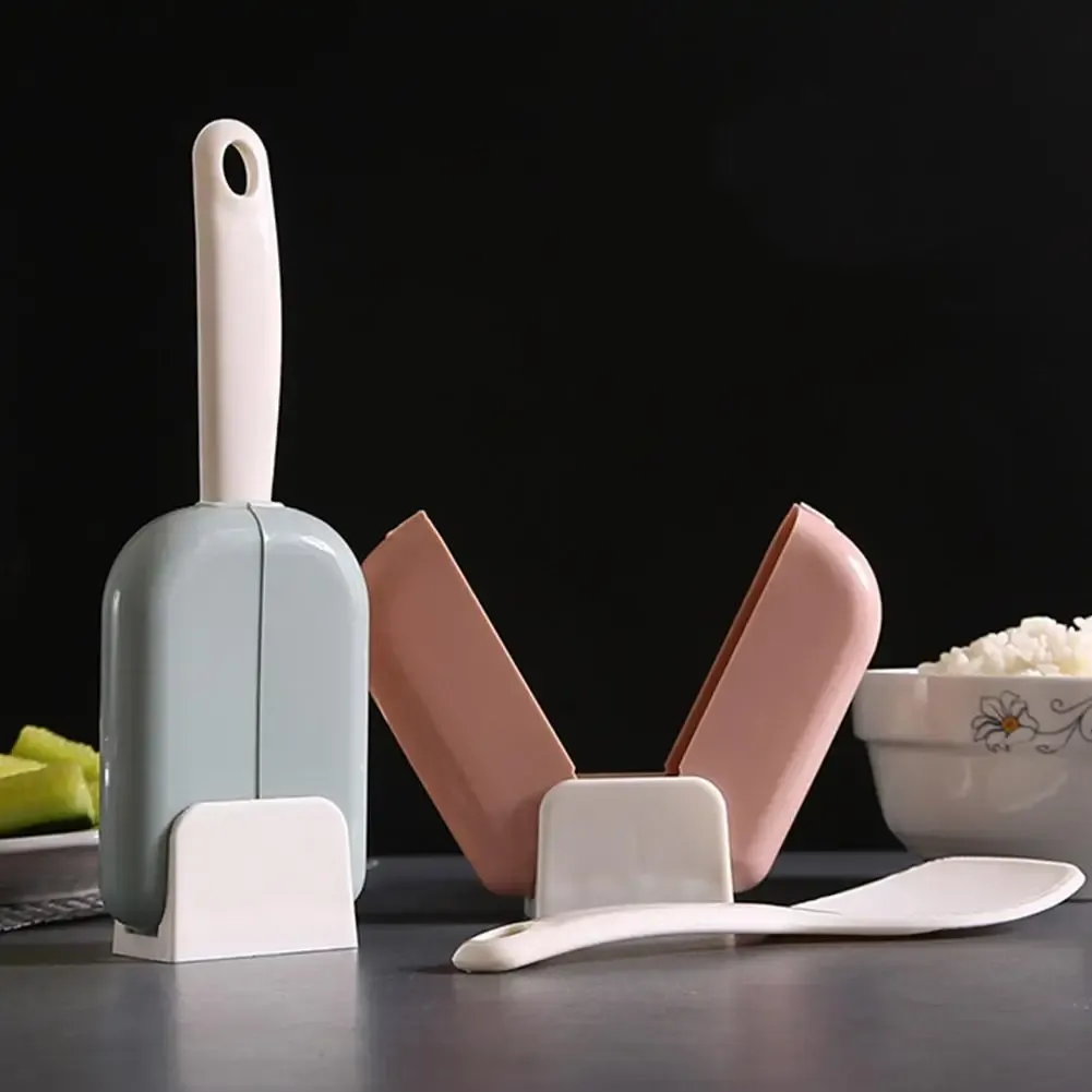 Self-Standing Rice Scoop Holder Set with Non-Spill Design, Long Handle Plastic Scoop for Grains, Portable Kitchen Utensil Tool (Grey, Blue, Pink) showcase 12